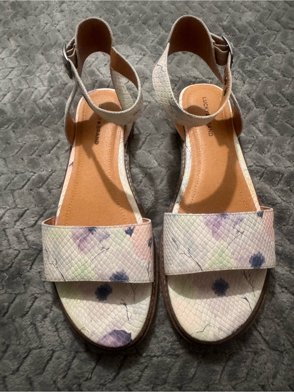 Lucky Brand Women's Floral Textured Ankle-Strap Sandals - Light Multicolor